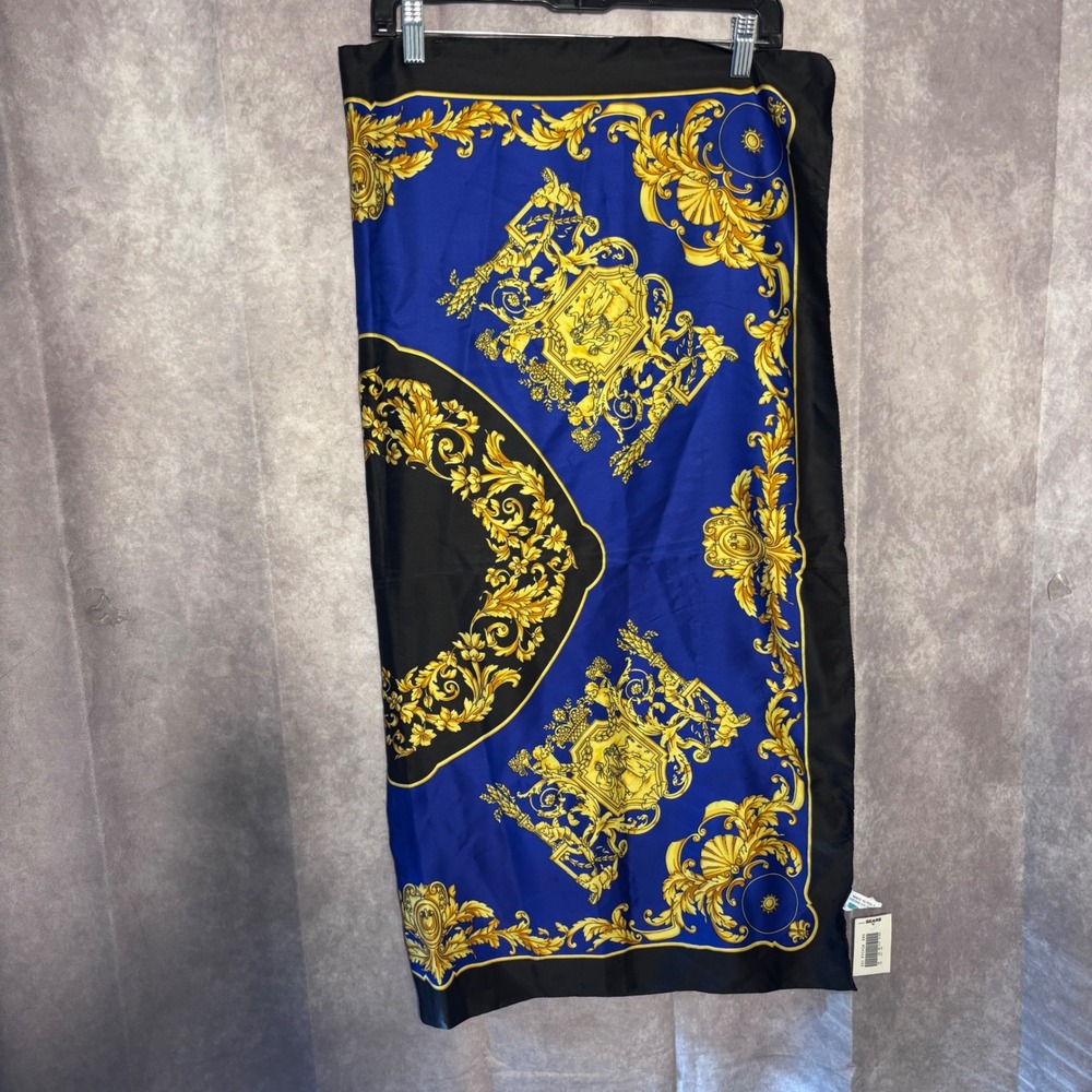 NWT Baroque Silk Scarf Womens  Blue Gold Regal 34x34 Made In Italy Luxury